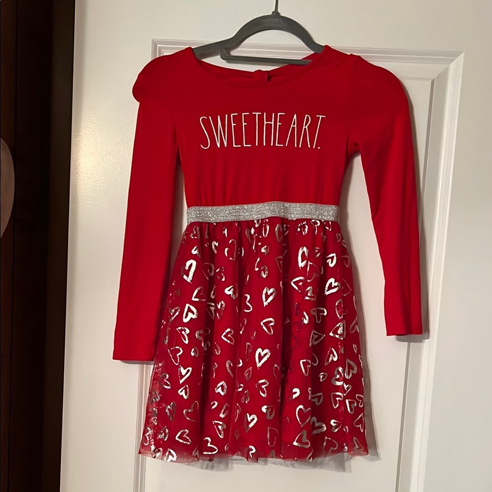 Red Sweetheart Dress with Silver Heart Accents